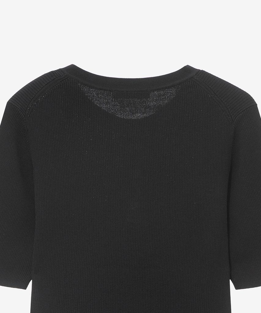 BASIC HOUSE Women'S Rayon Rib Knit Short Sleeve Sweater Black Lzkt3204