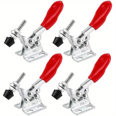 4PCS Metal Toggle Clamps Set - Horizontal Quick Release Holding Clamp Tool with Adjustable Rubber Pressure Tip for Woodworking, Welding, Positioning