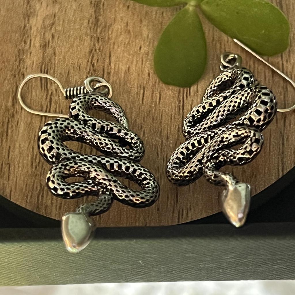 Snake earrings, cobra earring, python earring, snake hoops, gift, long earrings, snake brass earring, snake jewelry