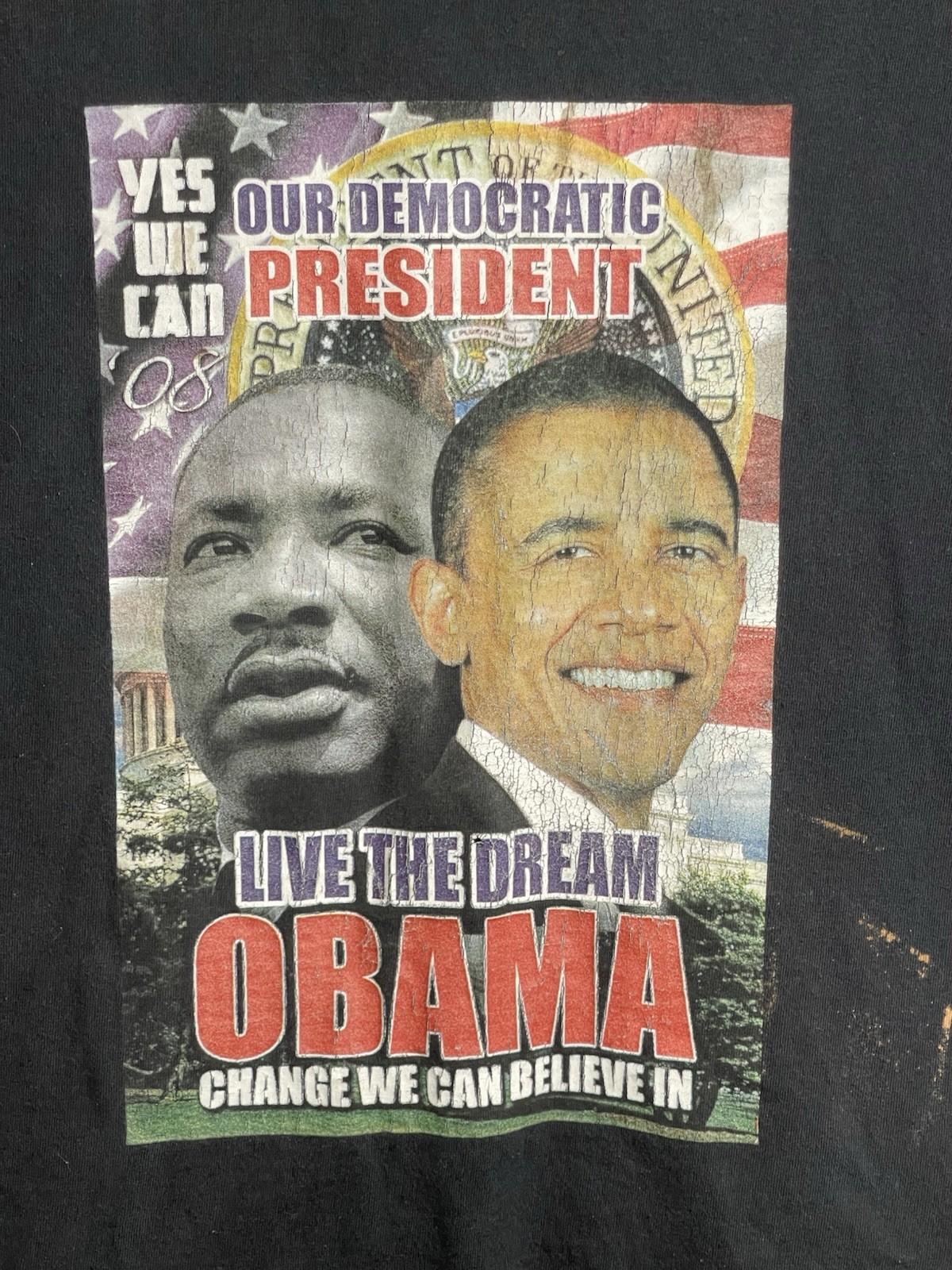 Vintage Obama MLK Live The Dream 2008 Collage Tee Shirt Size X-Large Black Unisex T-Shirt XXL
