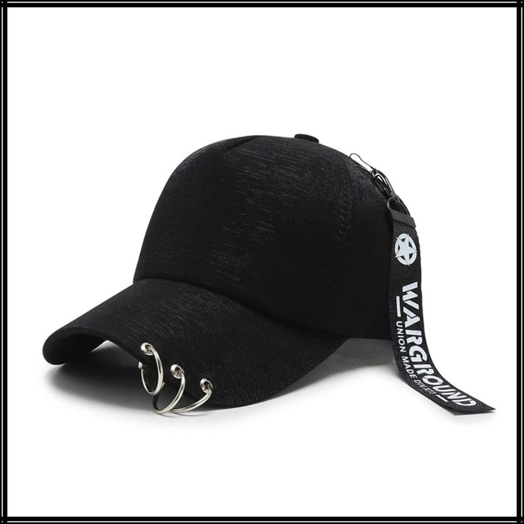 Cap Logo Charm Ring Hat Sports Running Outdoor Men Women CA579 [White Fang] (Black)