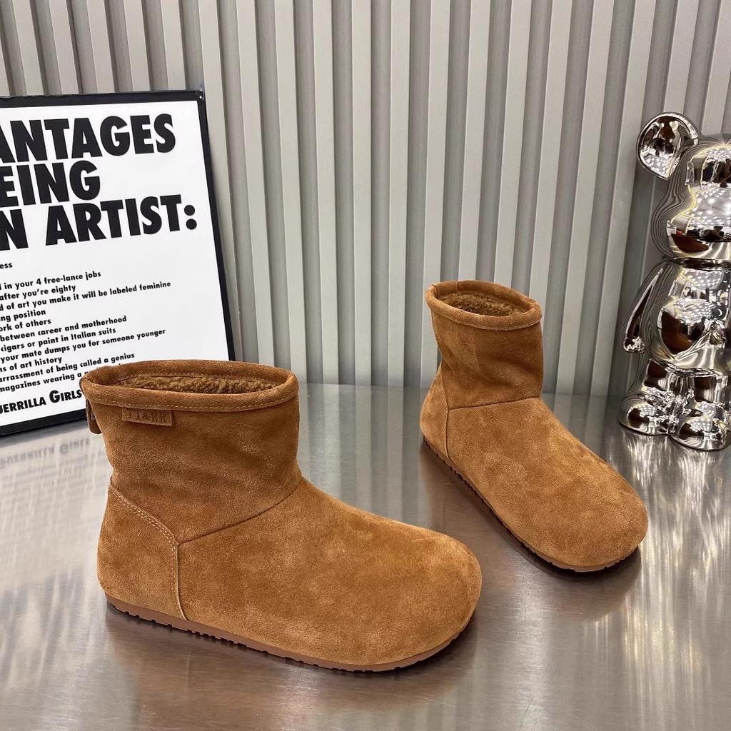 2025 autumn and winter new matte leather fashion snow boots versatile knight boots genuine leather flat-soled women's shoes soft-soled Korean versi