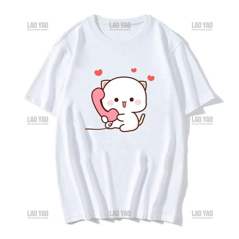 Lovely Peaches and Ash Ash T Shirt Szary Przyznaj się do błędu T-shirt Super słodki brzoskwiniowy kot kreskówka para nadruk T-shirt Unisex Unisex Topy Unisex