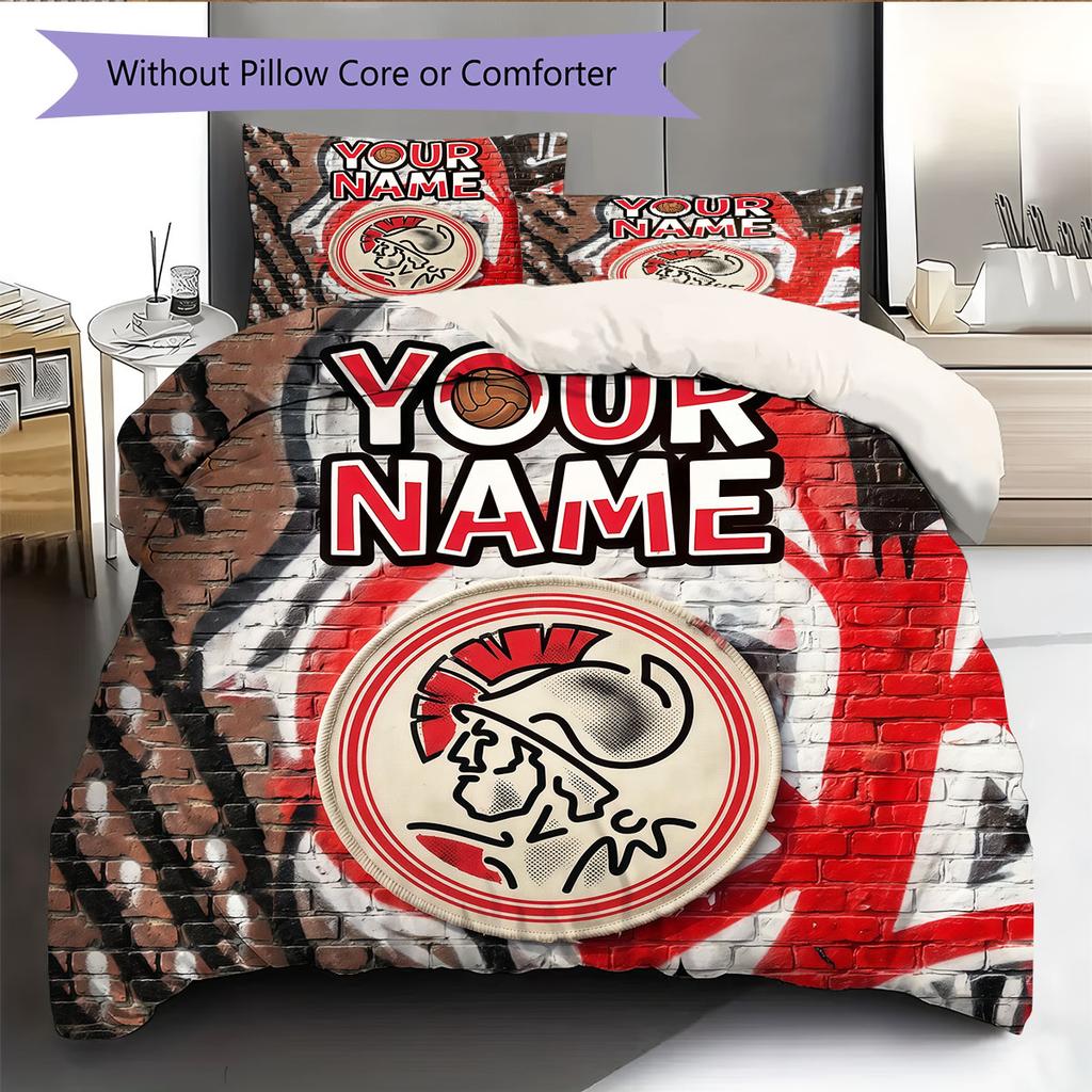 Custom Name,AFC Ajax Pattern Bedding Home Decoration Birthday Gift ( 1 duvet cover + 2 pillowcase, without core),fan merchandise.
