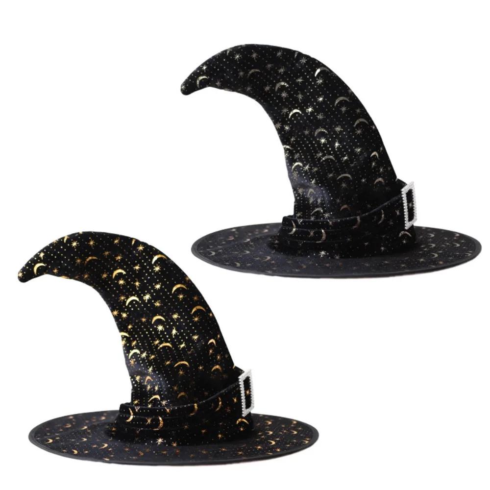 Halloween Children's Adult Dance Dress Up with Golden Velvet Cornered Hat, Elf Witch and Wizard Hat