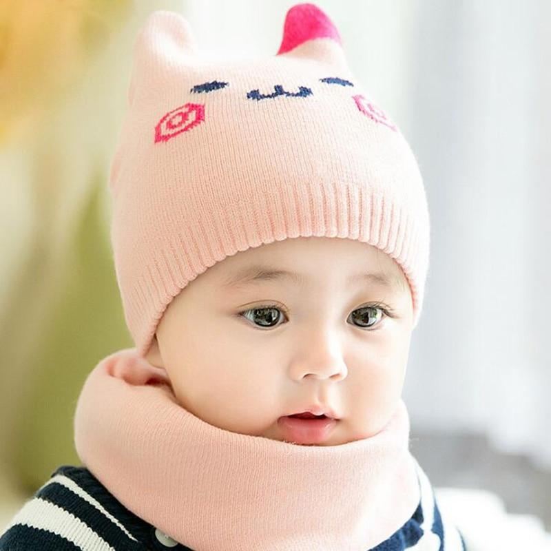 Buy 2pcs /Set Baby Hat Knitted Baby Winter Hat Scarf Newborn Boy Girl