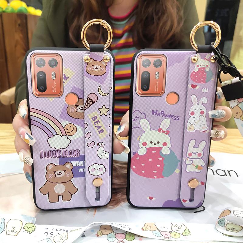 Silicone Anti-dust Phone Case For HTC Desire 20 Plus/D20+ Cute Protective Wrist Strap Ring Back Cover Shockproof Lanyard