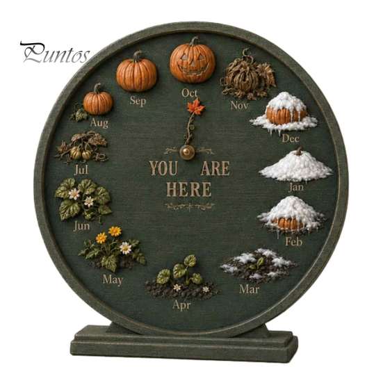 Forniture per Rituali Accoglienti a Casa Decorazione Calendario Mensile Stagionale in Legno, Orologio Stagionale Perpetuo Rotondo in Stile Rustico, Regalo per Amanti dell'Autunno Zucca Quattro