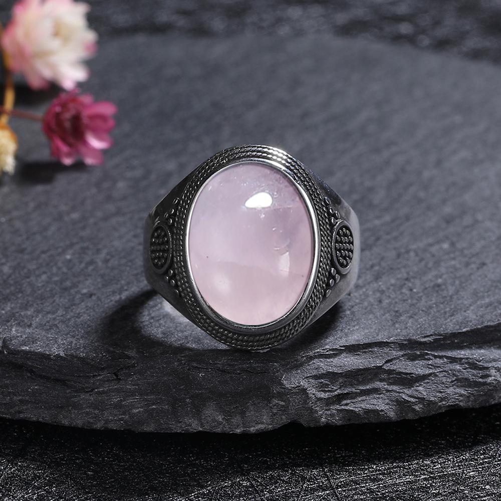 Silver Rings Large Natural 10x14MM Black Agate Ring for Women Men Silver Party Jewelry Tiger Eye Turquoise Lapis