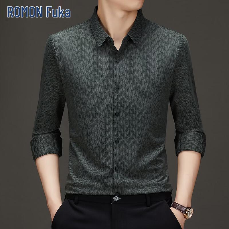 Romon Men s Casual Long-Sleeve Jacquard Shirt L