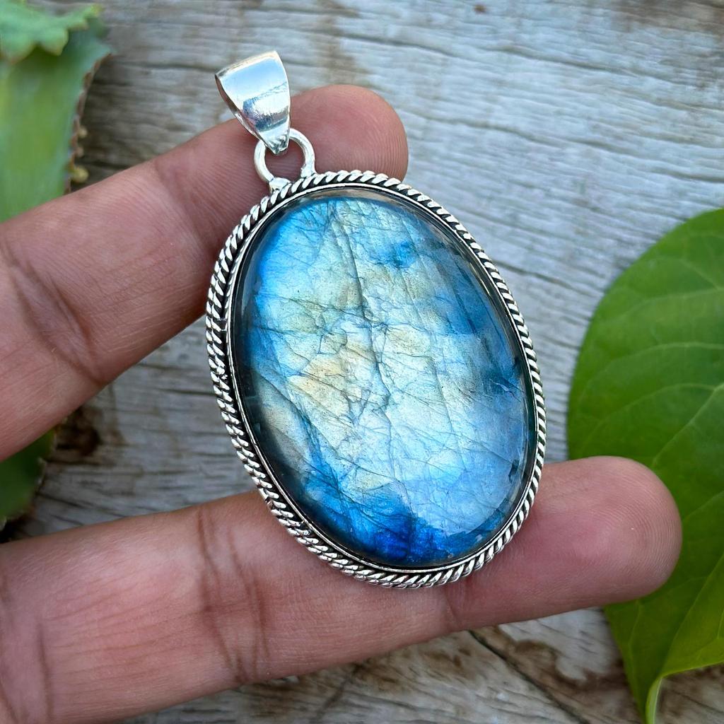 abradorite Gemstone Handmade 925 Sterling Silver Pendant, Natural Blue Shiny Fire Labradorite Jewelry Pendant Gift For Mother