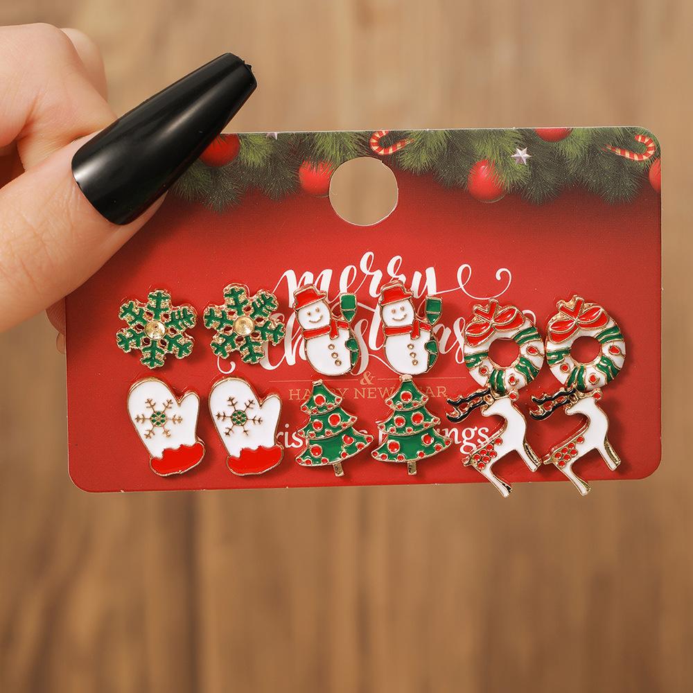 Europäische und amerikanische Weihnachts-Steckohrringe 1 Paar Kombinationsset Schneeflocke Elch Weihnachtsbaum Legierung Atmosphäre Ohrringe Ohrringe Schmuck
