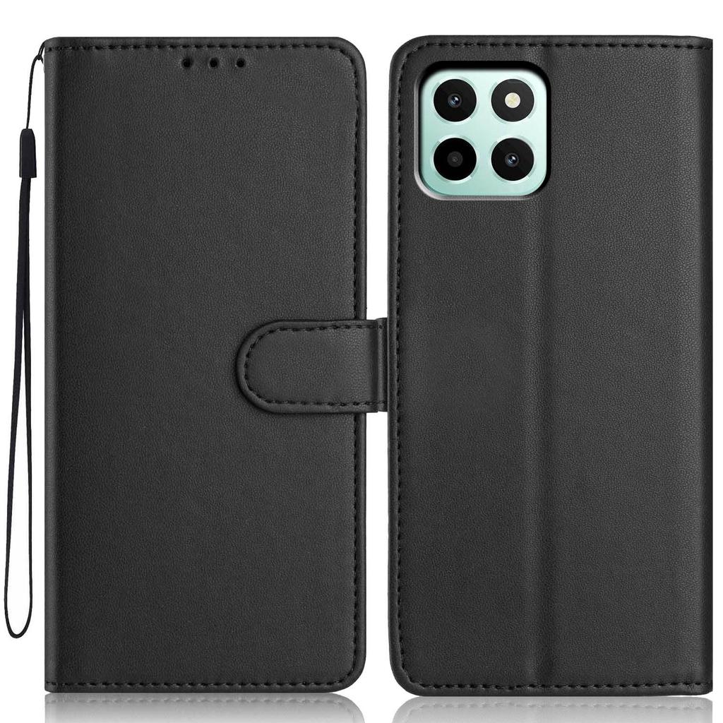 For Honor X6c 4G Wallet Case with Strap/Multiple Card Slots Solid Color Leather Stand Phone Cover