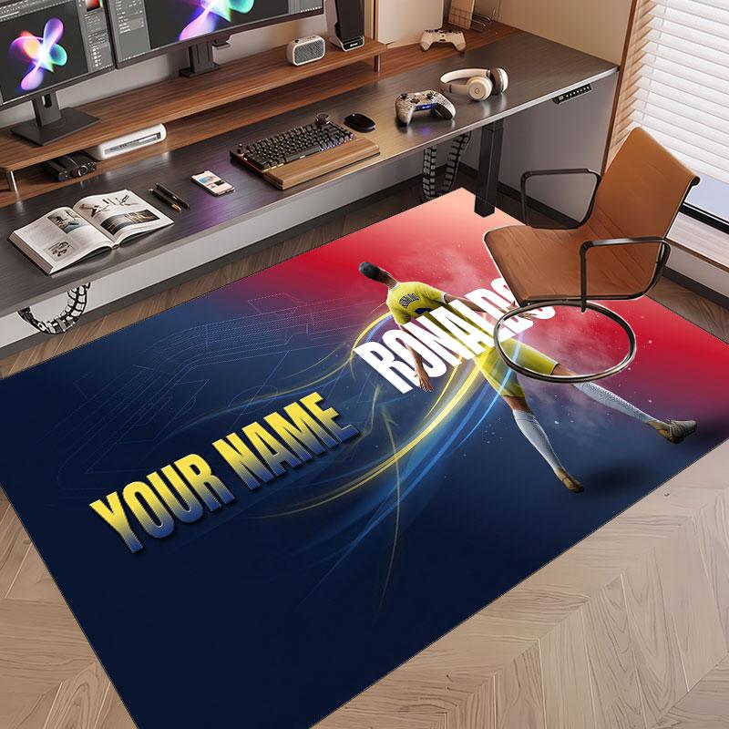 Custom Rug Cristiano Ronaldo Pattern Print Name Text Soft Non‑Slip Floor Carpet for Home Indoor Decoration