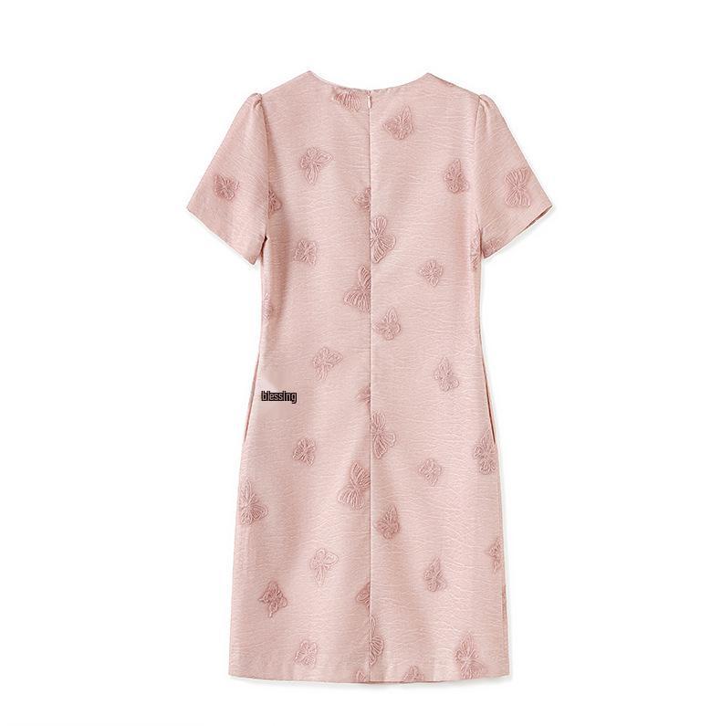 Tencel Linen A-line Dress with Butterfly Embroidery - French Style Slimming Fit for Women