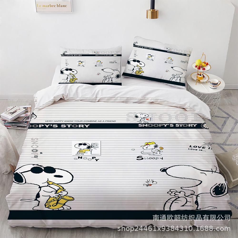 Cartoon Snoopy Bedding Sets Comforter Quilt Bed Cover Duvet Cover Pillow Case 2-3 Pieces Sets Kids Adult Size Home Decor