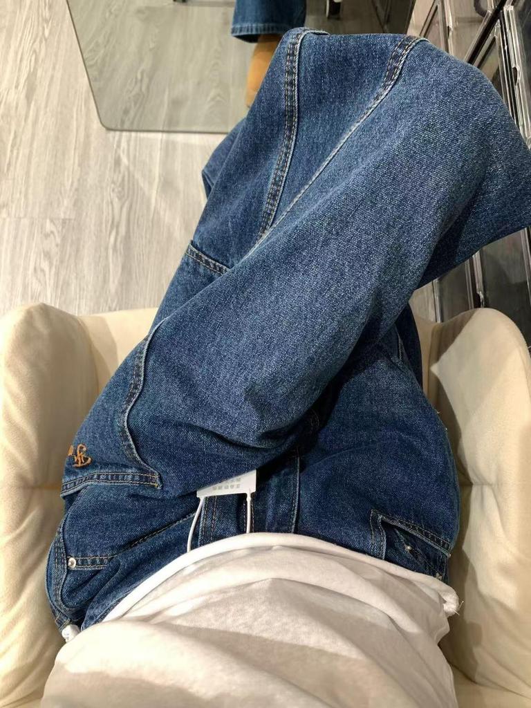 2025 Autumn Retro Embroidered Wide-Leg Workwear Jeans