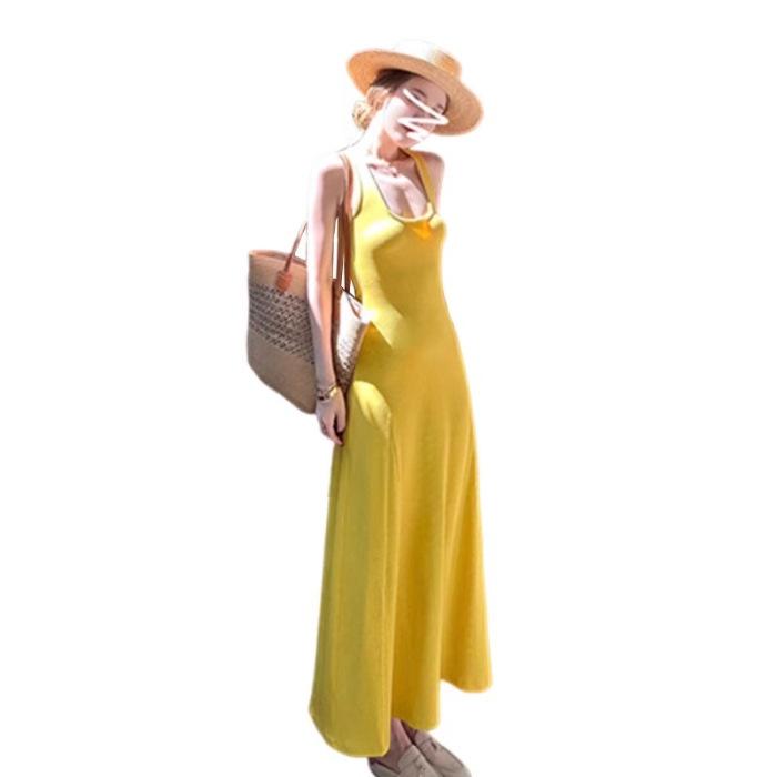 

Summer paper person super thin cotton neck dress dress ginger vest skirt S