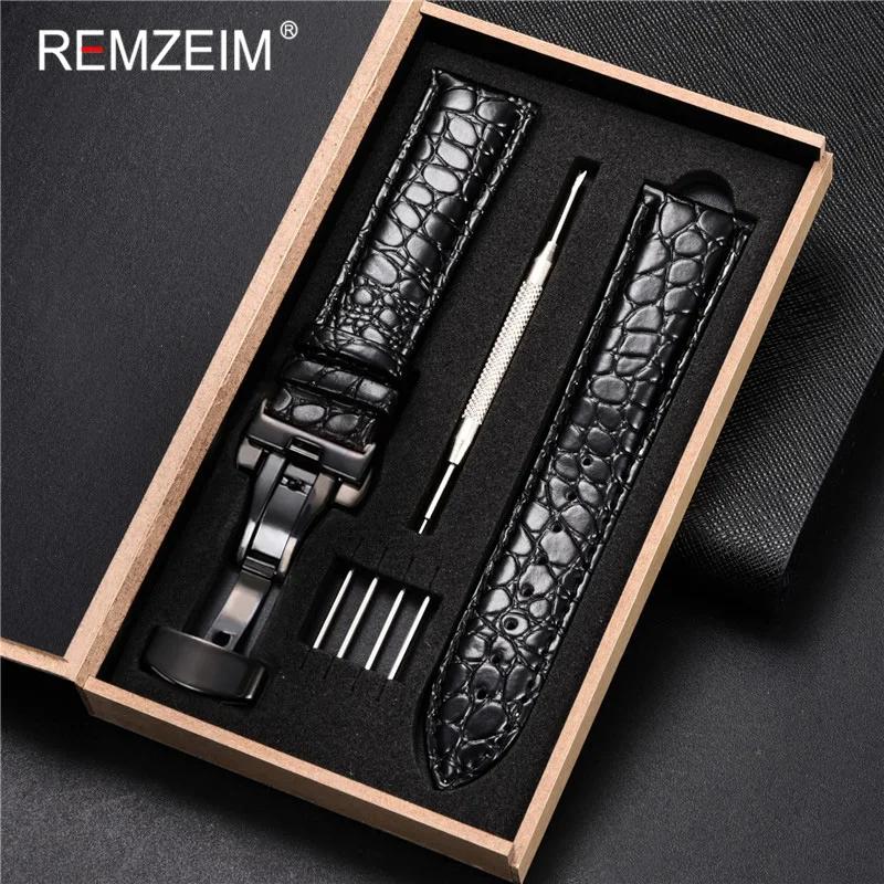 Leather Watch Band 18/20/22/24mm Universal Bracelet Crocodile Pattern Business Watchband Accessories with Gift Packing Box