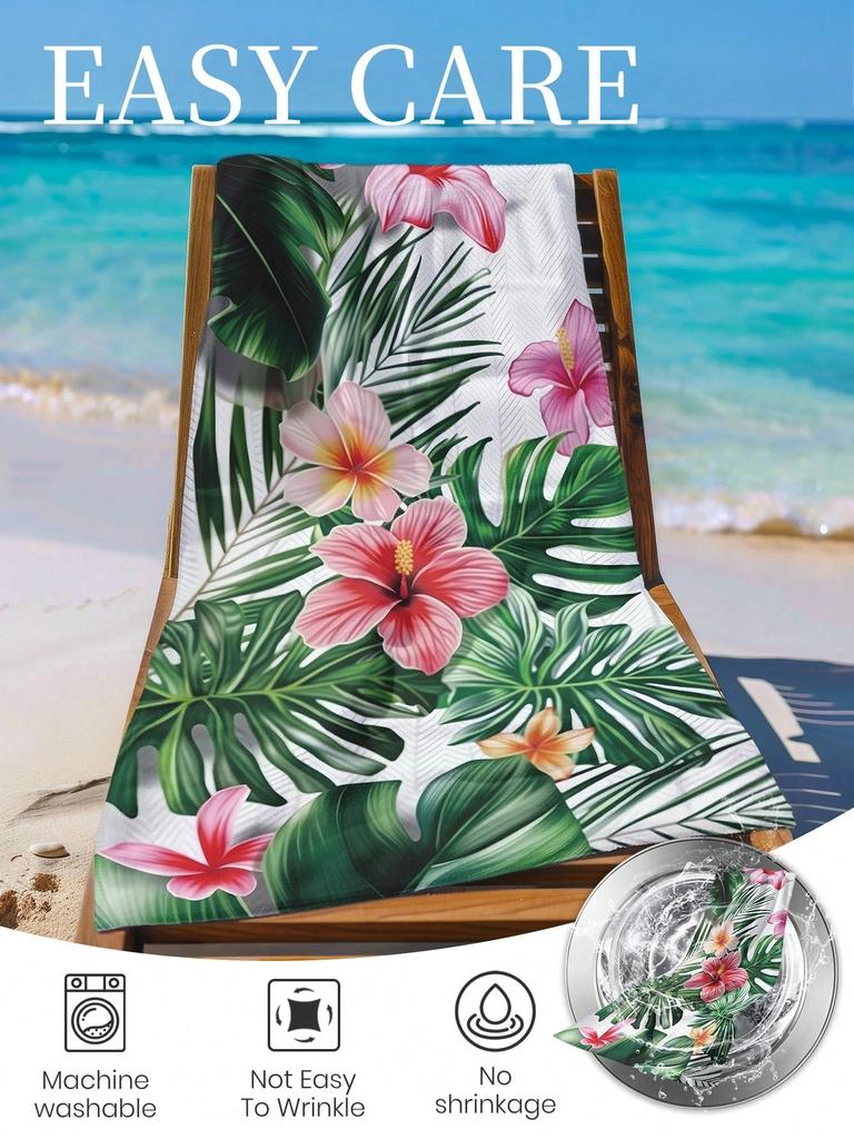 1pc Floral Printed Beach Towel, Colorful Pattern, Soft Super Absorbent Bath Towel for Beach & Swimming