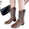 Chunky-heeled Boots Sleeve Knight Boots Mid-calf Square-toed Vintage Shoes