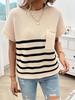 Women's Round Neck Striped Color Block Short Sleeve Sweater