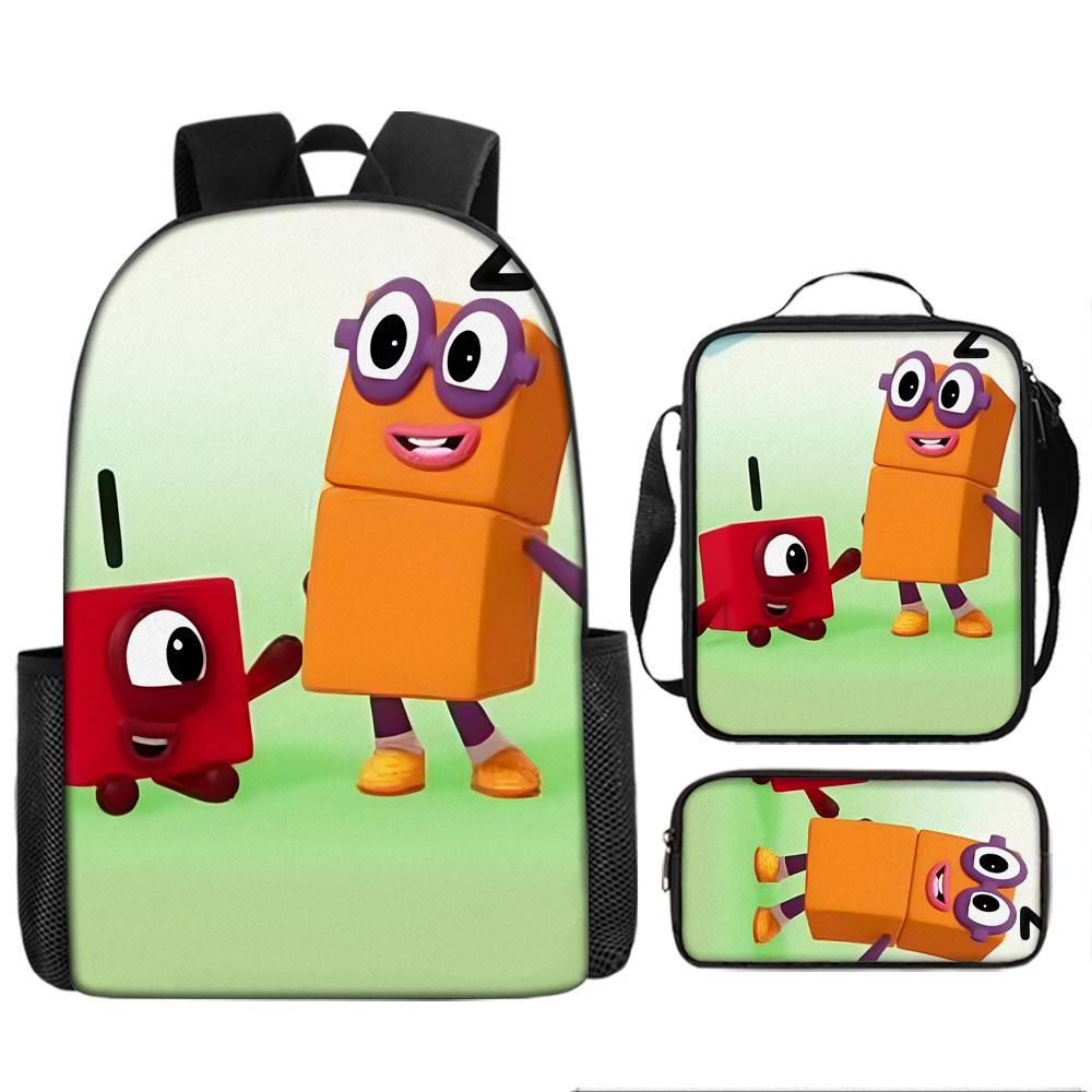 Digital Building Block Numberblocks School Bag Large Capacity Polyester Backpack Satchel Bag Pencil Bag Backpack Three-Piece Set