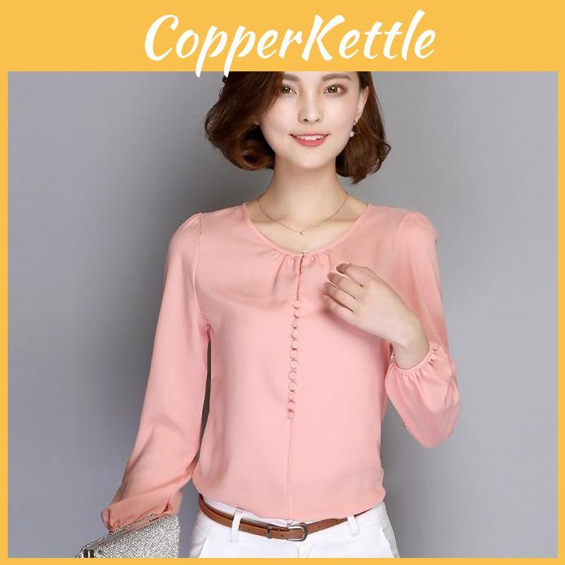 Elegant Summer Female Shirt Long Sleeve Blouse Button Women Office Chiffon Ruffle Tops For Stylish Comfort