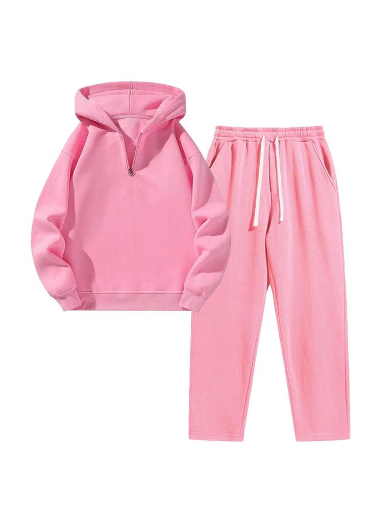 Unisex 2-teiliges lässiges Sweatshirt mit halbem Reißverschluss und Kragen & Hosen mit weitem Bein Sportbekleidungsset