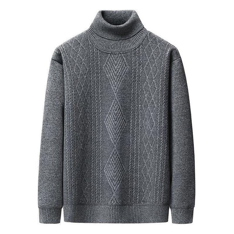 Winter Neu Herren Jacquard Revers Rollkragen Plus Samt Dick Pullover Warm