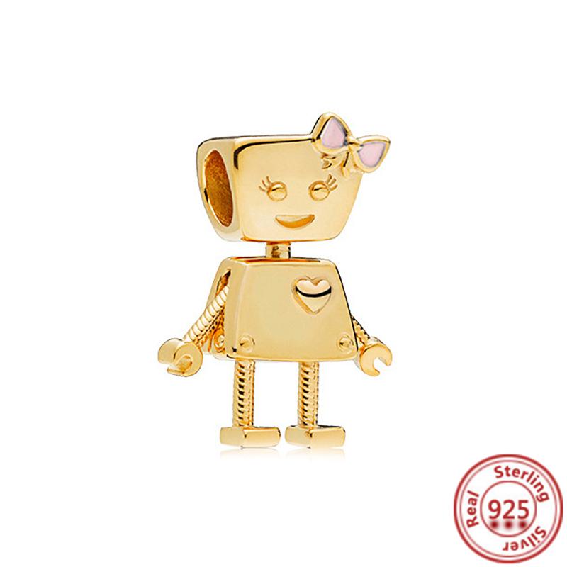 Fit Original Pendant Charm Bracelet Fine Zircon 925 Sterling Copper Sweet Lovely Happy Boy Girl Love Pink Heart Robot DIY Beads