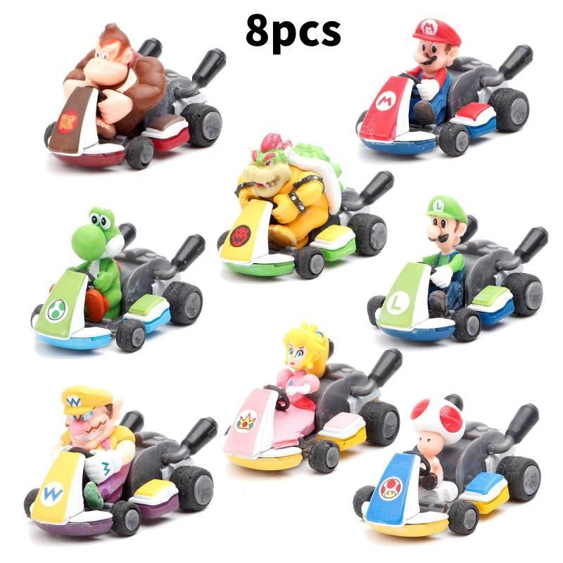 Mario Super 8pcs Kart Pull Back Car Princess Luigi Bowser Figure Toys Children