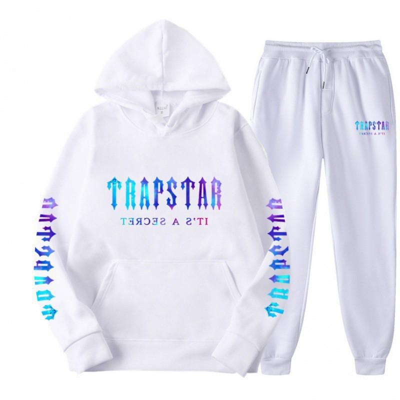 Mens Sporty Hooded Sweatshirt Set Casual Printed Tracksuit Long Sleeve Top Pants Streetwear