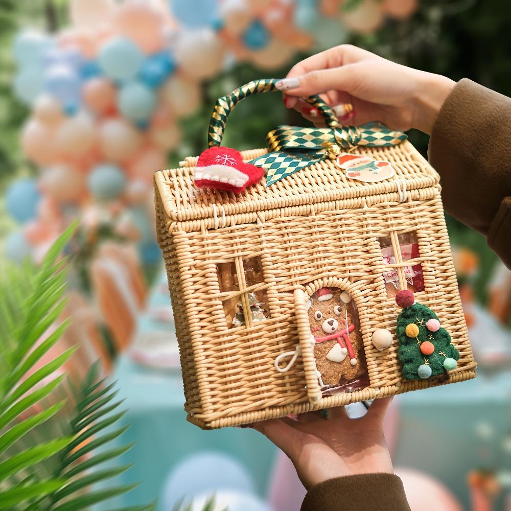 Ratanový úložný koš Proutěný s víkem Nosič pro domeček pro panenky Dekorativní ručně pletený Organizér na polici Ručně vyrobený vánoční dárek Umělecké dílo