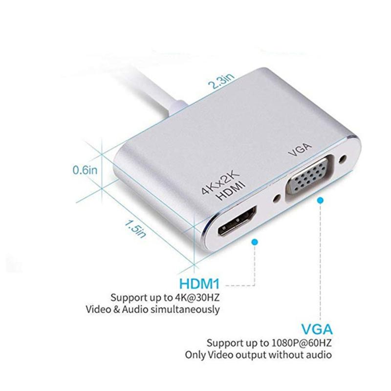 Мультимедийный интерфейс USB Type-C в HD, адаптер VGA, 4K, 30 Гц ...