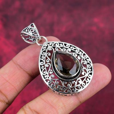 Smoky Topaz Jewelry, Handmade Gemstone Pendant, 925 Solid Sterling Silver Pendant Antique Jewelry, For Engagement Gift