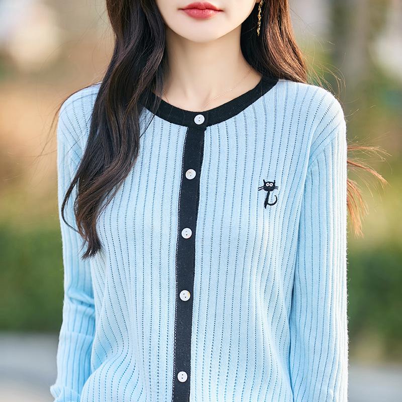 Cardigan feminino leve 50% lã e 50% seda amoreira - Tricô versátil para 4 estações, conforto e estilo o ano todo