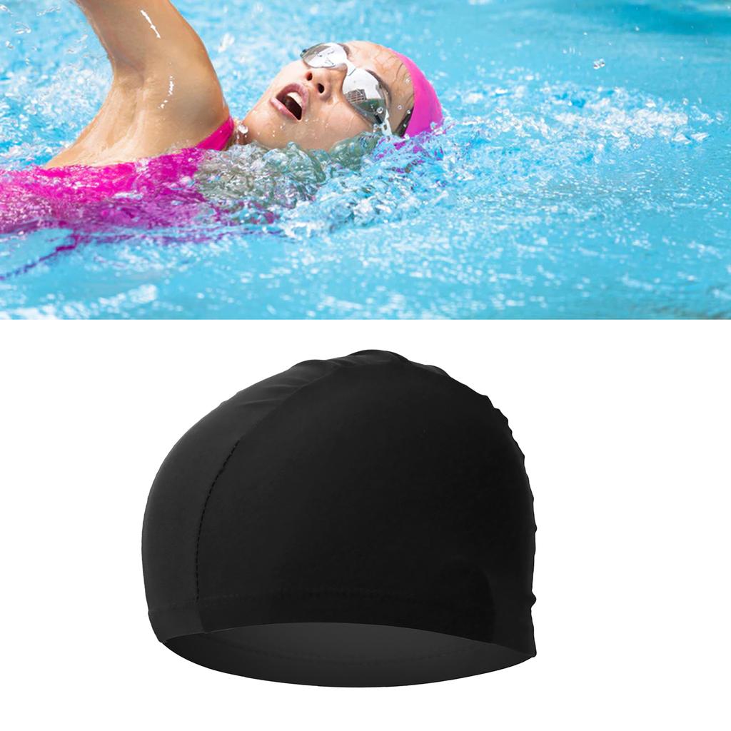 Swimming Cap High Elasticity Thick Durable Bathing Cap Polyester Swimming Hats for Women Men Black