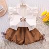 2025 Summer Trendy Girls' Two-Piece Set: Ruffled Sleeve Shirt & Bloomers