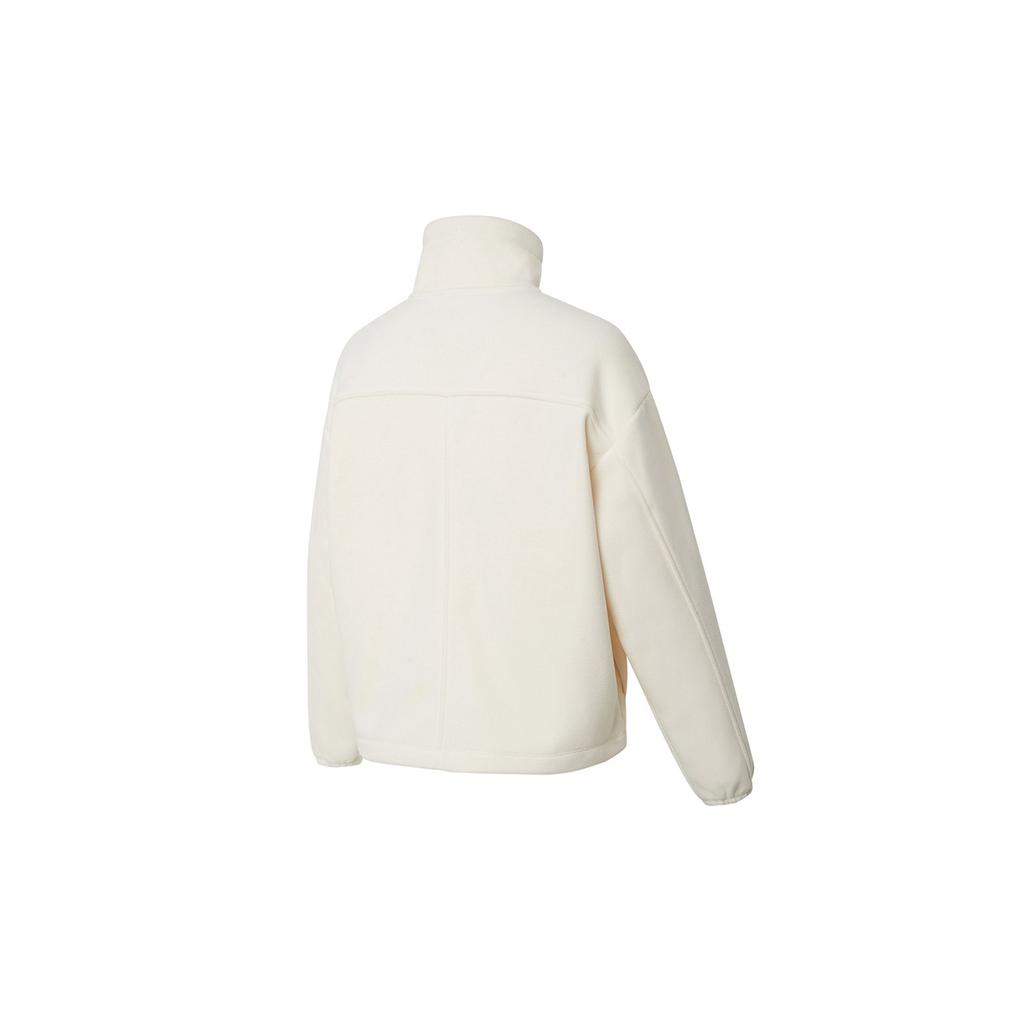 Li Ning Training Series Cardigan Long Sleeve Stand Collar Solid Color Loose Sports Warm Fleece Jacket Women Outerwear Vanilla-White AFDSC90-5