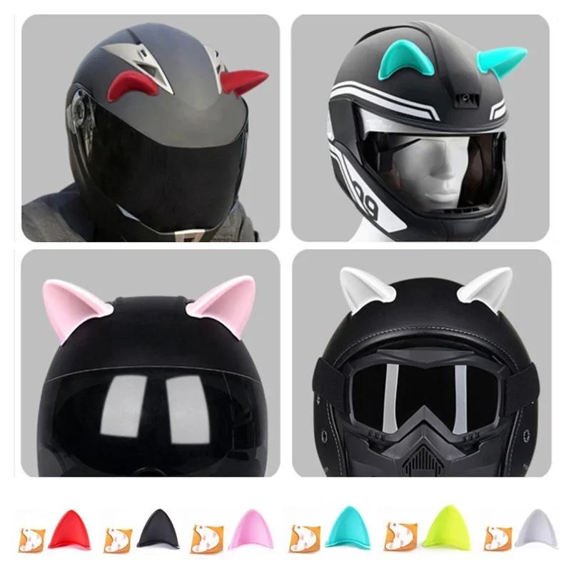 1pcs Car Motorcycle Bike Helmet Cat Beautiful Ear Decoration Off-road Face Full Devil Horns