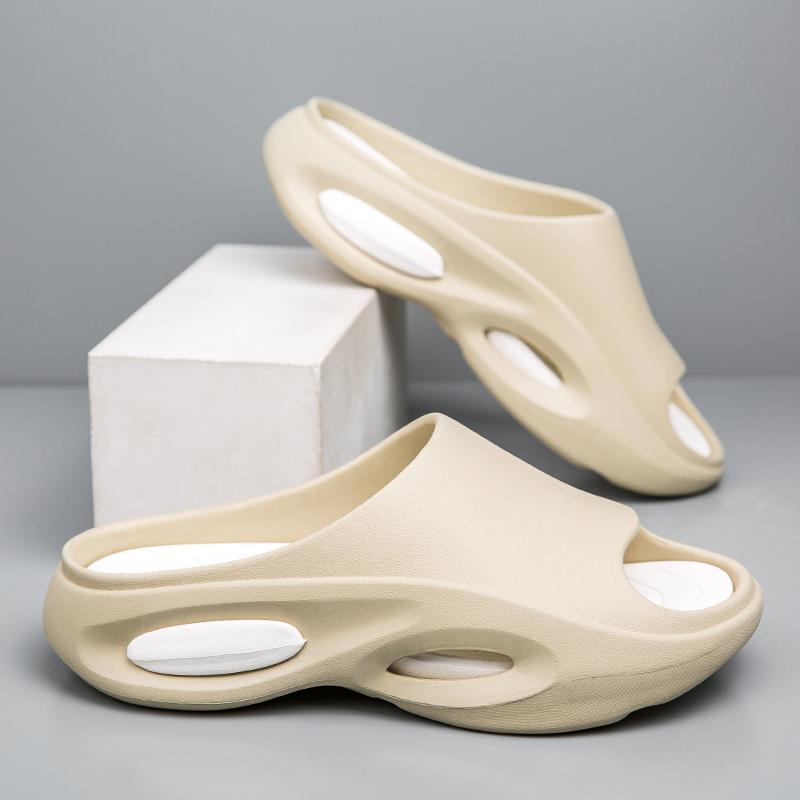 

Модная обувь мужская новая мягкая подошва спортивная 2025 лето повседневная домашняя с открытым носком обувь цветная блочная уличная модная пляжная нескользящие тапочки 40-41 грязно-белый