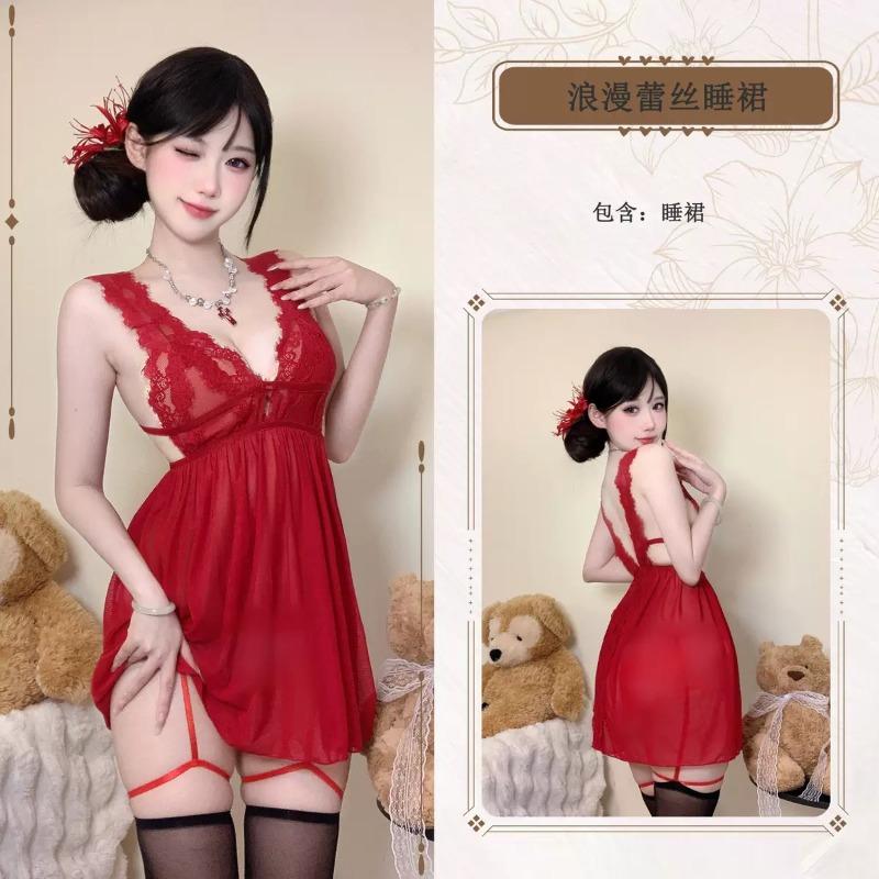 Sexy Lace White Purple Pure Tulle Deep V Backless Sex Underwear Seduction Set