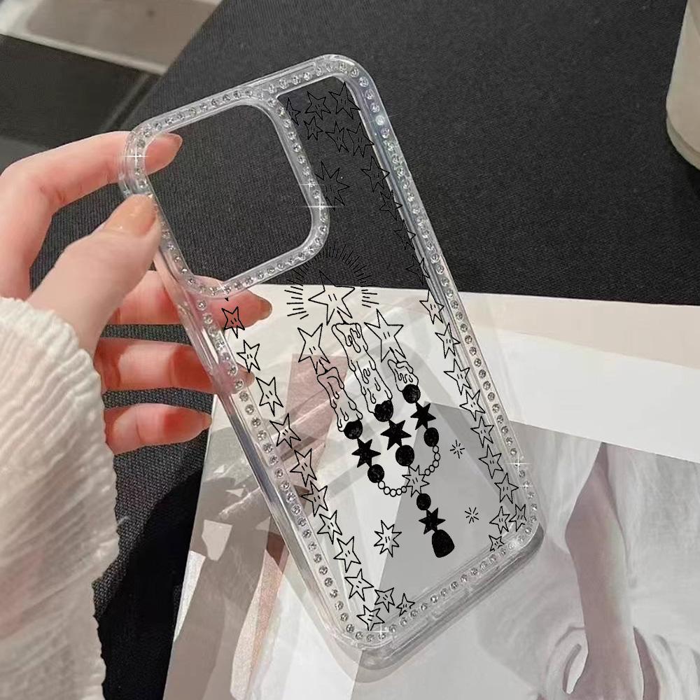 Armbandkette Handyhülle Für iPhone 17 16 15 13 14 für 17Air 17 12 14 16 Pro 17 14 16 Pro Max Funkelnder Diamant Niedliches Muster Hartschale Mit Trageband