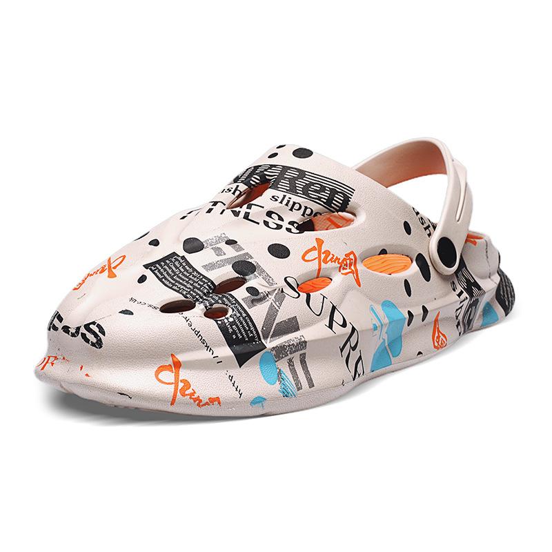 Men'S Hole Shoes Thick-Soled Outer Wear, Stepping On Shit-Feeling Bag Head Slippers Heightening Outdoor Beach Sandals