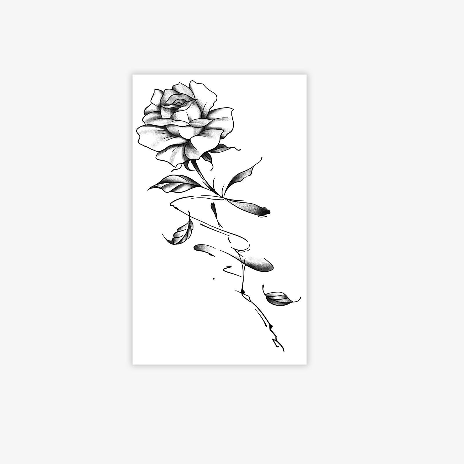 

Realistic Sketch Rose Tattoo Sticker, Waterproof And Long-Lasting, Women S Collarbone Gentle And Advanced Sense Simulation Tattoo 9*15