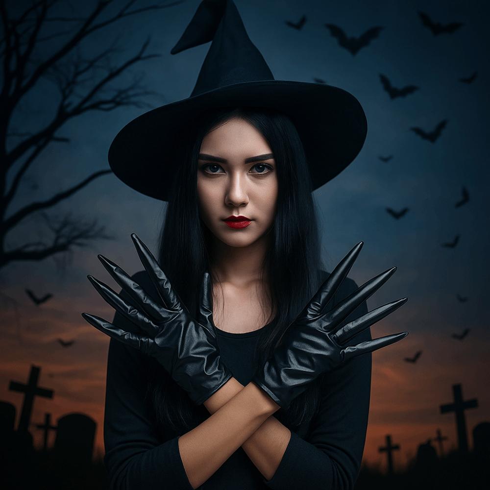 PU Leather Ghost Claw Mittens Short Cosplay Costume Gloves Cool Halloween Gloves  Party