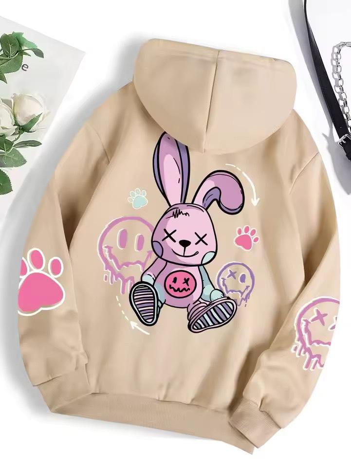 Cartoon Print Hip Hop Street Style Women's Sweatshirt: Casual Loose Pullover Hoodie