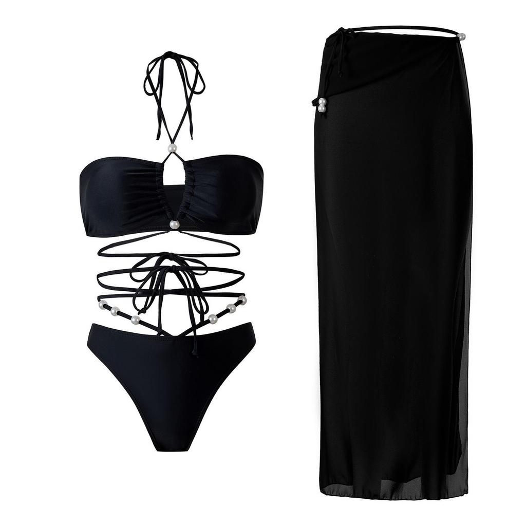 European & American One-Shoulder Split Swimsuit with Chiffon Skirt Set