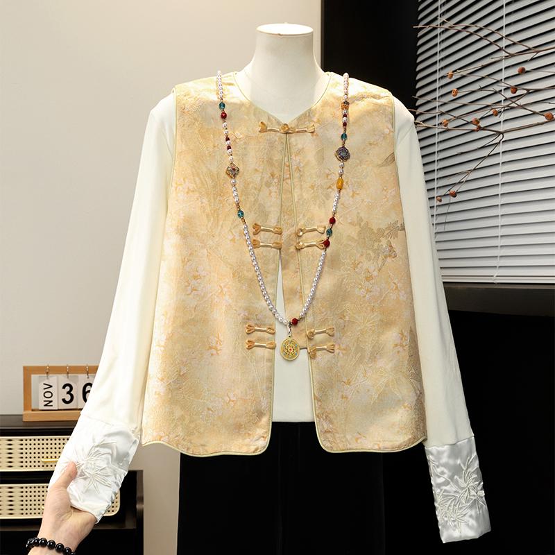 2026 Retro Jacquard Frog Button Vest for Middle-Aged Women - High-End National Style XL for 90-105 jin